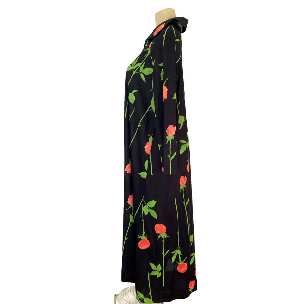 Butterfield 8 Caftan Dress Tunic Mumu Long Sleeve Floral Red Rose Black Maxi L - Picture 4 of 9